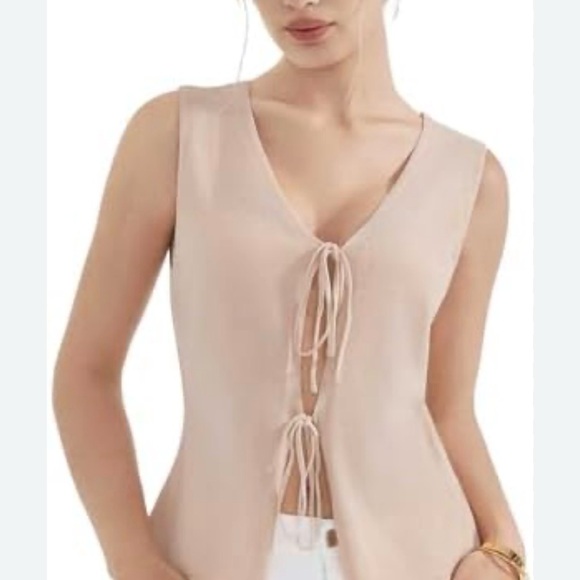 ReoRia Tops - REORIA U-Neck Adjustable Tie-Front Crop Top Soft Sexy Sleeveless Tops <<301>>>